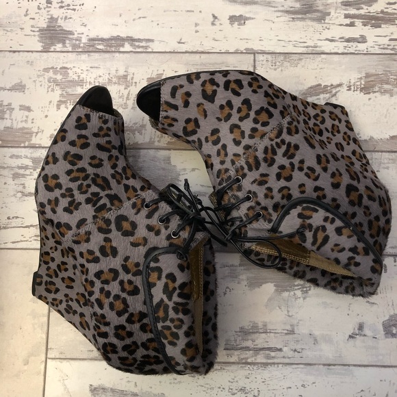 dani black wedge Gray leopard pony hair heels - Picture 2 of 8